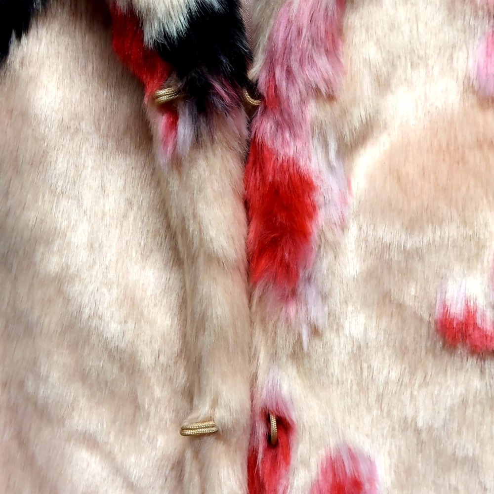 GUESS Faux Fur Floral Coat Womens XS Pink Cherry Blossom Y2K Glam Luxe Jacket - Picture 4 of 16